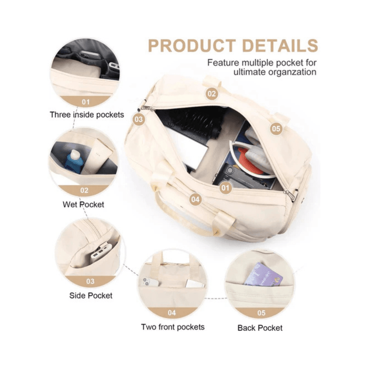 CarryQuest® - Weekendtas - Sporttas - Waterdicht Nylon - Georganiseerd en Stijlvol - Beige