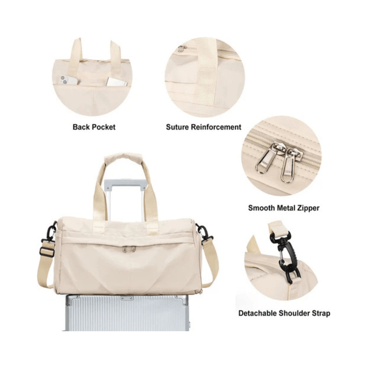 CarryQuest® - Weekendtas - Sporttas - Waterdicht Nylon - Georganiseerd en Stijlvol - Beige