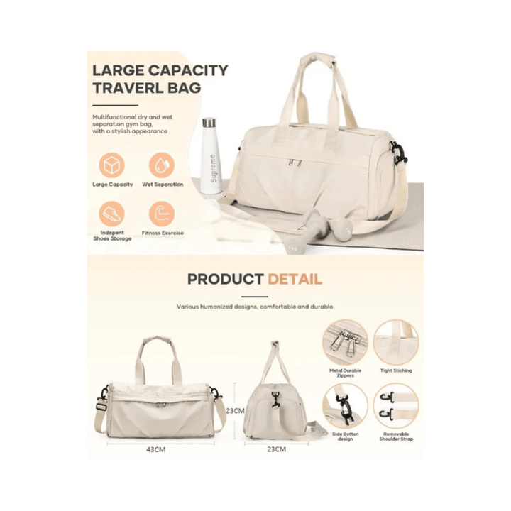 CarryQuest® - Weekendtas - Sporttas - Waterdicht Nylon - Georganiseerd en Stijlvol - Beige