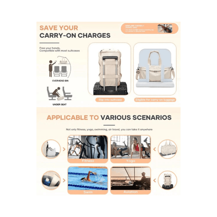 CarryQuest® - Weekendtas - Sporttas - Waterdicht Nylon - Georganiseerd en Stijlvol - Beige