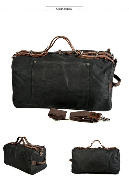 CarryQuest® Zwarte Gewaxt Canvas Weekendtas - 50x25x25cm - Ruim & Duurzaam - Ideaal voor Reizen & SportCarryQuestReis - /Weekendtas03