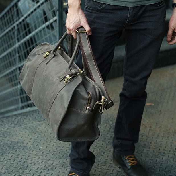 CarryQuest® Zwarte Lederen Weekender Bag – 52x26x17cm – Duurzaam Runderleer – Perfect voor Reizen en WeekendtripsCarryQuestReis - /WeekendtasDone