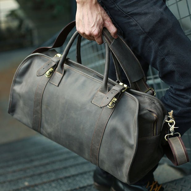 CarryQuest® Zwarte Lederen Weekender Bag – 52x26x17cm – Duurzaam Runderleer – Perfect voor Reizen en WeekendtripsCarryQuestReis - /WeekendtasDone
