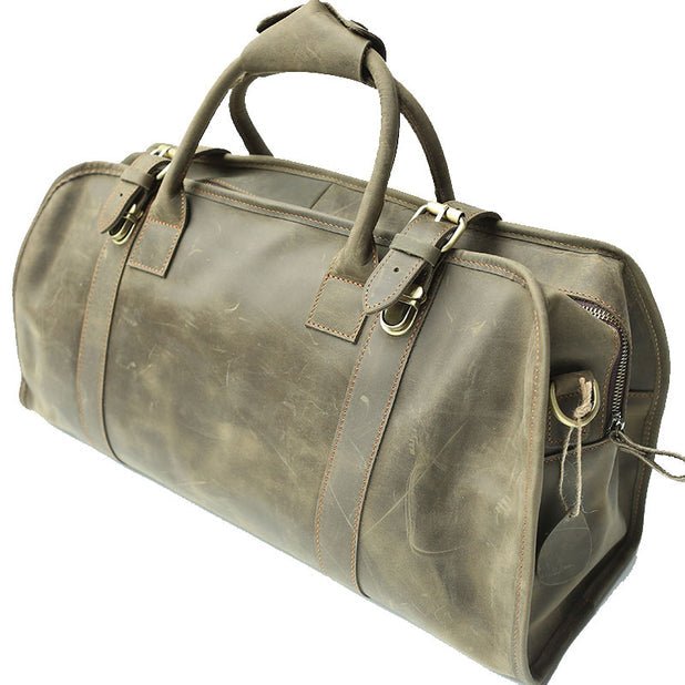 CarryQuest® Zwarte Lederen Weekender Bag – 52x26x17cm – Duurzaam Runderleer – Perfect voor Reizen en WeekendtripsCarryQuestReis - /WeekendtasDone