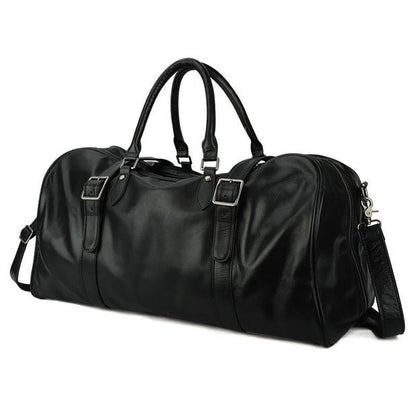 CarryQuest® Zwarte Lederen Weekendtas – Ruim – Italiaans Runderleer – 56x26x27cmCarryQuestReis - /WeekendtasDone