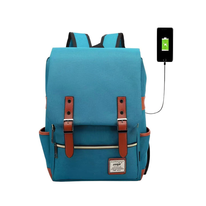 CarryQuest® - 16 Inch Laptop Rugzak - Schooltassen - Canvas - Retro Casual - 20 - 35 Liter - Unisex - Rugzakken - Blauw