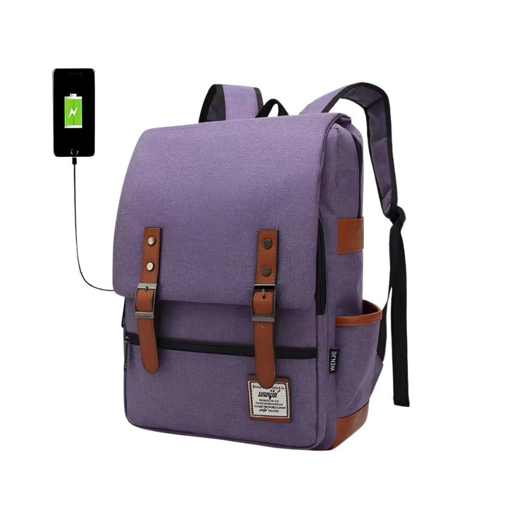 CarryQuest® - 16 Inch Laptop Rugzak - Schooltassen - Canvas - Retro Casual - 20 - 35 Liter - Unisex - Rugzakken - Paars