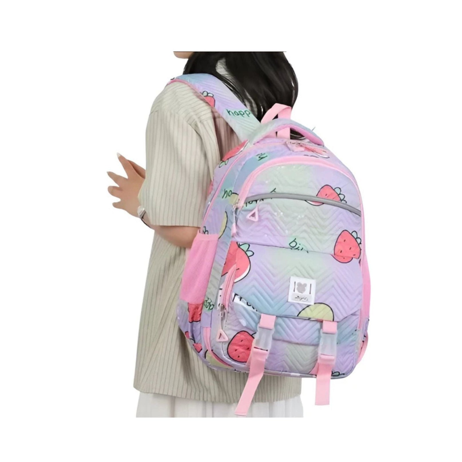 CarryQuest® - Nieuwe Schattige Aardbei Rugzak - 16 inch en Waterafstotend - Licht Roze